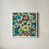 Jewel Garden III by Cheryl Warrick. Shown in a crisp white glass frame for a clean and minimalist style. Available as an archival giclee rolled canvas, fine art paper, or poster print. SKU 37829a.