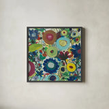 Jewel Garden IV by Cheryl Warrick. Shown in a sleek black glass frame for a contemporary gallery look. Available as an archival giclee rolled canvas, fine art paper, or poster print. SKU 37830a.