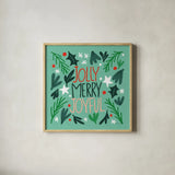 Joyful Holiday I by Cheryl Warrick. Shown in a natural wood glass frame for a timeless modern aesthetic. Available as an archival giclee rolled canvas, fine art paper, or poster print. SKU 87650a.