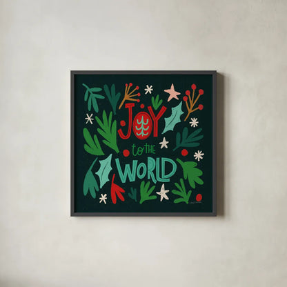 Joyful Holiday II by Cheryl Warrick. Shown in a sleek black glass frame for a contemporary gallery look. Available as an archival giclee rolled canvas, fine art paper, or poster print. SKU 87651a.