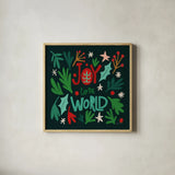 Joyful Holiday II by Cheryl Warrick. Shown in a natural wood glass frame for a timeless modern aesthetic. Available as an archival giclee rolled canvas, fine art paper, or poster print. SKU 87651a.