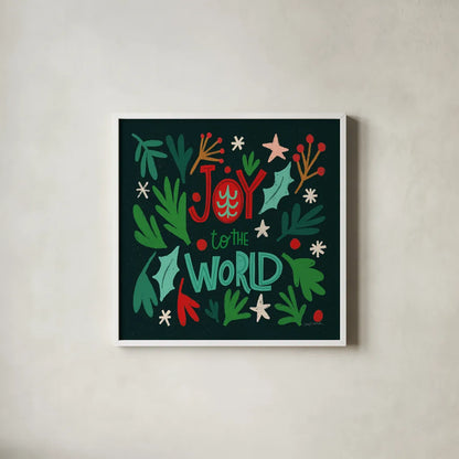 Joyful Holiday II by Cheryl Warrick. Shown in a crisp white glass frame for a clean and minimalist style. Available as an archival giclee rolled canvas, fine art paper, or poster print. SKU 87651a.