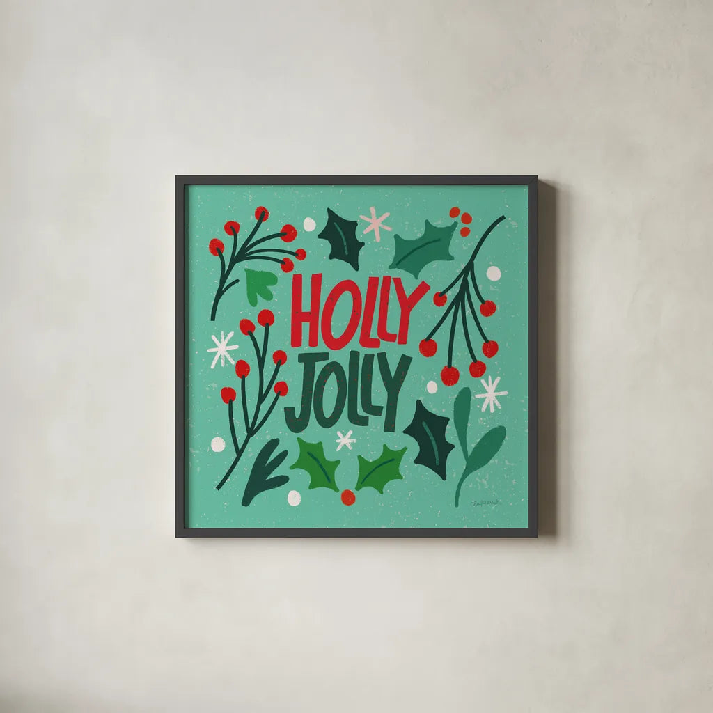 Joyful Holiday III by Cheryl Warrick. Shown in a sleek black glass frame for a contemporary gallery look. Available as an archival giclee rolled canvas, fine art paper, or poster print. SKU 87652a.