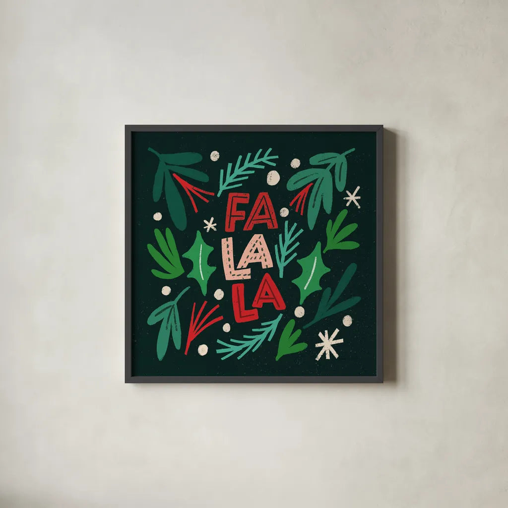 Joyful Holiday IV by Cheryl Warrick. Shown in a sleek black glass frame for a contemporary gallery look. Available as an archival giclee rolled canvas, fine art paper, or poster print. SKU 87653a.