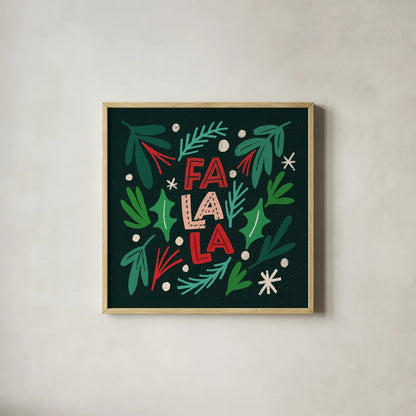 Joyful Holiday IV by Cheryl Warrick. Shown in a natural wood glass frame for a timeless modern aesthetic. Available as an archival giclee rolled canvas, fine art paper, or poster print. SKU 87653a.