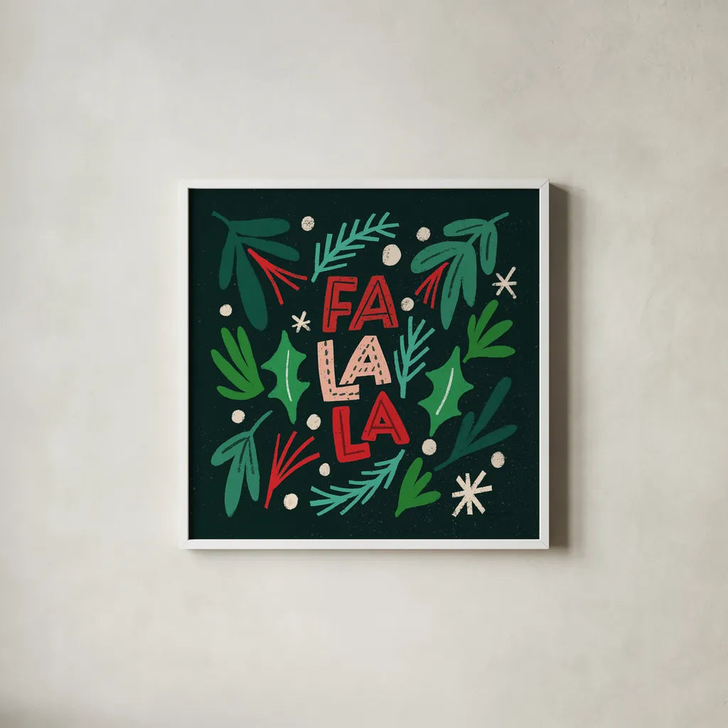 Joyful Holiday IV by Cheryl Warrick. Shown in a crisp white glass frame for a clean and minimalist style. Available as an archival giclee rolled canvas, fine art paper, or poster print. SKU 87653a.