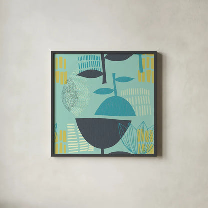 Jump Street Good Patch by Cheryl Warrick. Shown in a sleek black glass frame for a contemporary gallery look. Available as an archival giclee rolled canvas, fine art paper, or poster print. SKU 38055a.