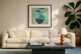 Jump Street Good Patch by Cheryl Warrick. Displayed in a glass frame with matte in a clean modern living room. Available as an archival giclee rolled canvas, fine art paper, or poster print. SKU 38055a.