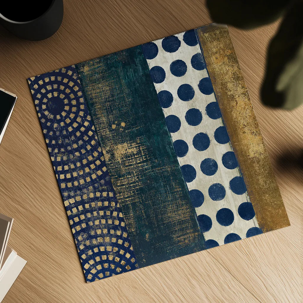 Juxtapose VI Metallic by Cheryl Warrick. Shown as a detailed flat fine art print, highlighting archival giclee quality. Available as an archival giclee rolled canvas, fine art paper, or poster print. SKU 19256a.