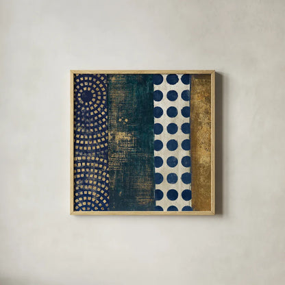 Juxtapose VI Metallic by Cheryl Warrick. Shown in a natural wood glass frame for a timeless modern aesthetic. Available as an archival giclee rolled canvas, fine art paper, or poster print. SKU 19256a.