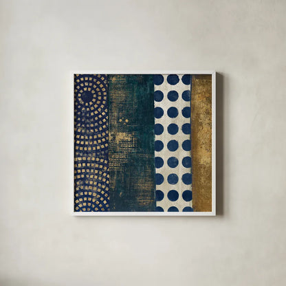Juxtapose VI Metallic by Cheryl Warrick. Shown in a crisp white glass frame for a clean and minimalist style. Available as an archival giclee rolled canvas, fine art paper, or poster print. SKU 19256a.
