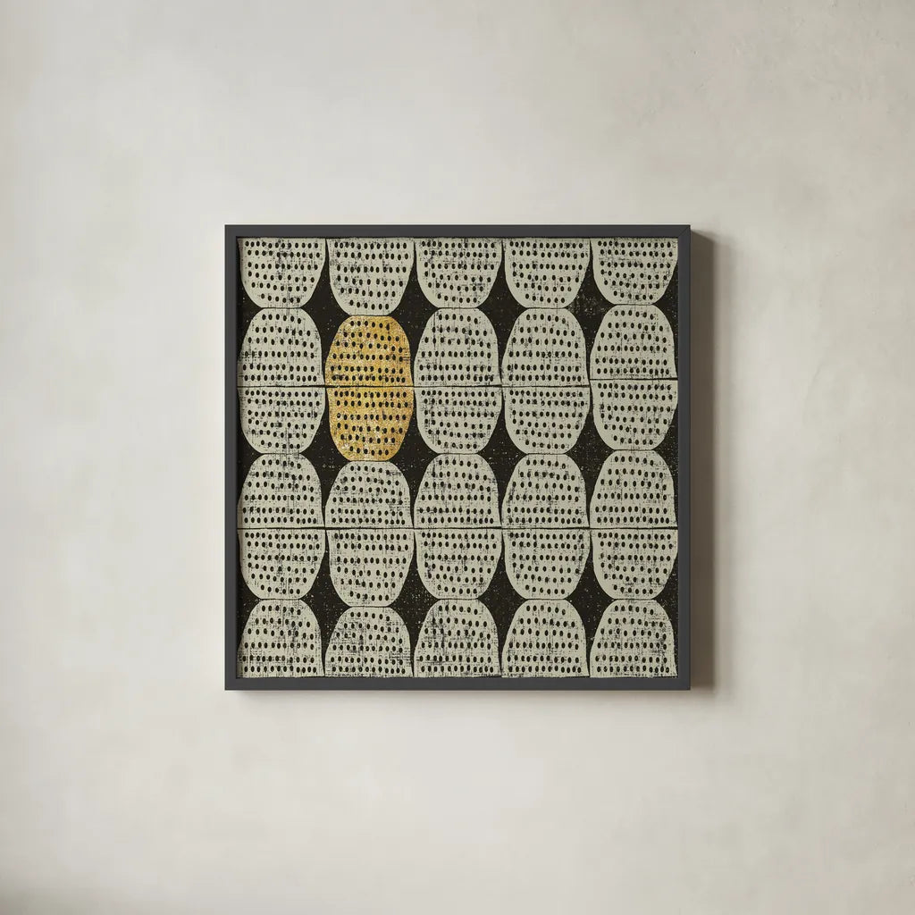 Kitchen Play Pattern II BWG by Cheryl Warrick. Shown in a sleek black glass frame for a contemporary gallery look. Available as an archival giclee rolled canvas, fine art paper, or poster print. SKU 77643a.