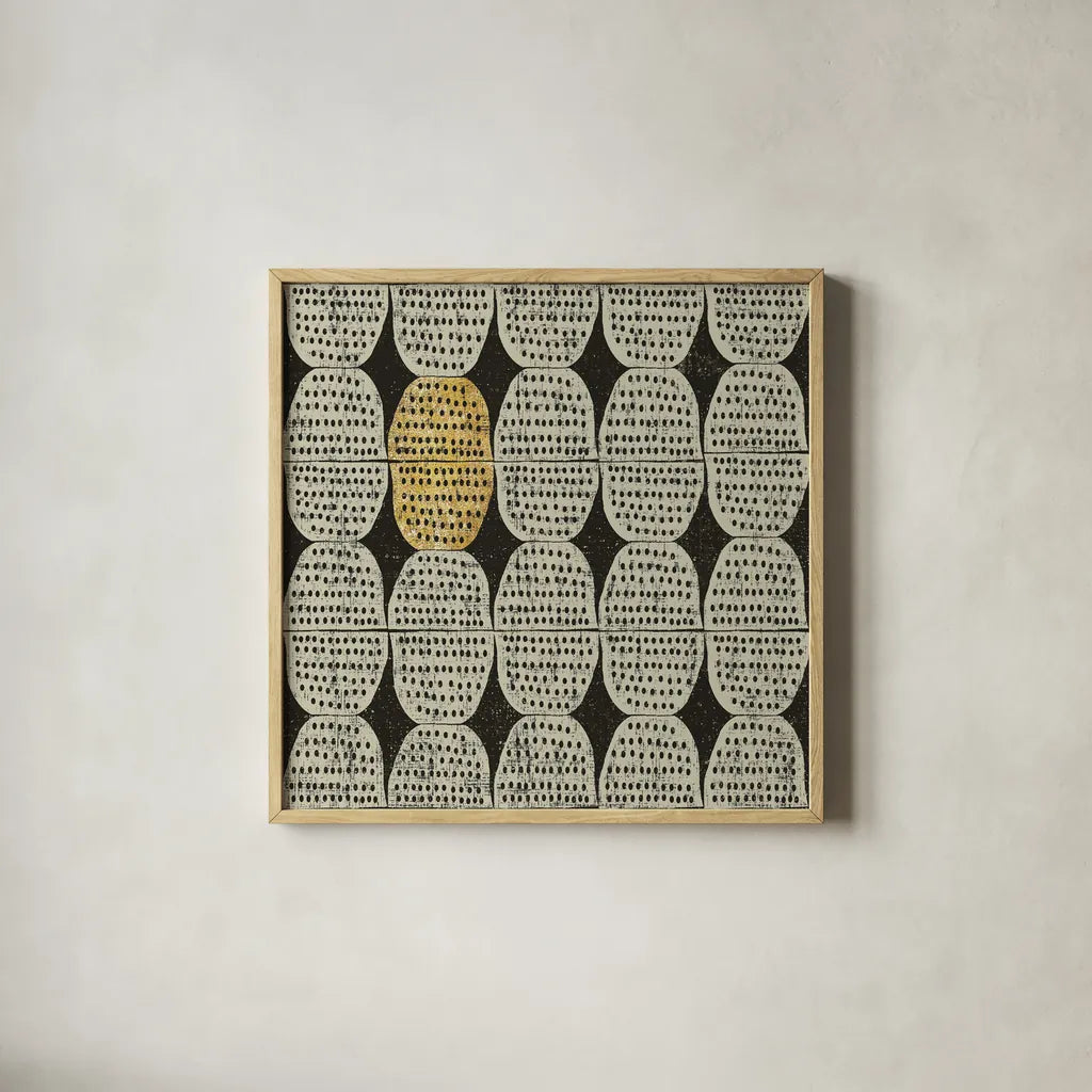 Kitchen Play Pattern II BWG by Cheryl Warrick. Shown in a natural wood glass frame for a timeless modern aesthetic. Available as an archival giclee rolled canvas, fine art paper, or poster print. SKU 77643a.