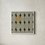 Kitchen Play Pattern II BWG by Cheryl Warrick. Shown in a crisp white glass frame for a clean and minimalist style. Available as an archival giclee rolled canvas, fine art paper, or poster print. SKU 77643a.