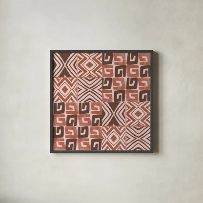 Kuba Dance II Blush by Cheryl Warrick. Shown in a sleek black glass frame for a contemporary gallery look. Available as an archival giclee rolled canvas, fine art paper, or poster print. SKU 82167a.