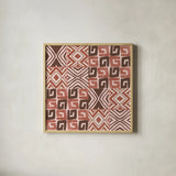 Kuba Dance II Blush by Cheryl Warrick. Shown in a natural wood glass frame for a timeless modern aesthetic. Available as an archival giclee rolled canvas, fine art paper, or poster print. SKU 82167a.
