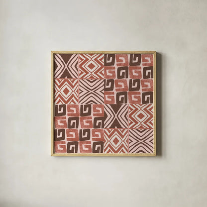 Kuba Dance II Blush by Cheryl Warrick. Shown in a natural wood glass frame for a timeless modern aesthetic. Available as an archival giclee rolled canvas, fine art paper, or poster print. SKU 82167a.