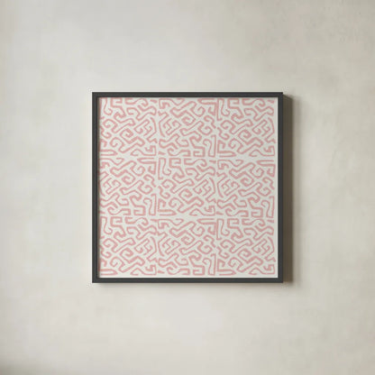 Kuba Play I Blush by Cheryl Warrick. Shown in a sleek black glass frame for a contemporary gallery look. Available as an archival giclee rolled canvas, fine art paper, or poster print. SKU 82379a.