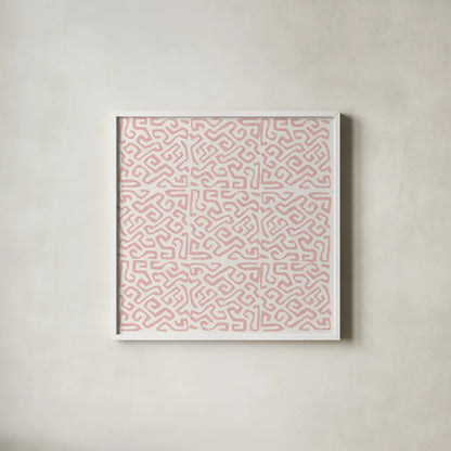Kuba Play I Blush by Cheryl Warrick. Shown in a crisp white glass frame for a clean and minimalist style. Available as an archival giclee rolled canvas, fine art paper, or poster print. SKU 82379a.
