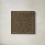 Kuba Play I Brown by Cheryl Warrick. Shown in a sleek black glass frame for a contemporary gallery look. Available as an archival giclee rolled canvas, fine art paper, or poster print. SKU 77619a.
