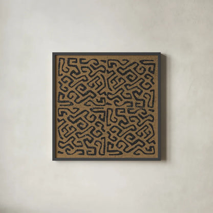 Kuba Play I Brown by Cheryl Warrick. Shown in a sleek black glass frame for a contemporary gallery look. Available as an archival giclee rolled canvas, fine art paper, or poster print. SKU 77619a.