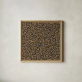Kuba Play I Brown by Cheryl Warrick. Shown in a natural wood glass frame for a timeless modern aesthetic. Available as an archival giclee rolled canvas, fine art paper, or poster print. SKU 77619a.