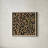 Kuba Play I Brown by Cheryl Warrick. Shown in a crisp white glass frame for a clean and minimalist style. Available as an archival giclee rolled canvas, fine art paper, or poster print. SKU 77619a.