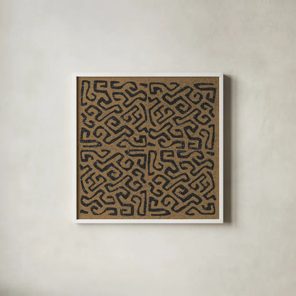 Kuba Play I Brown by Cheryl Warrick. Shown in a crisp white glass frame for a clean and minimalist style. Available as an archival giclee rolled canvas, fine art paper, or poster print. SKU 77619a.