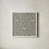 Kuba Play I Neutral by Cheryl Warrick. Shown in a crisp white glass frame for a clean and minimalist style. Available as an archival giclee rolled canvas, fine art paper, or poster print. SKU 63178a.
