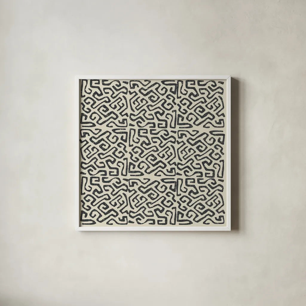 Kuba Play I Neutral by Cheryl Warrick. Shown in a crisp white glass frame for a clean and minimalist style. Available as an archival giclee rolled canvas, fine art paper, or poster print. SKU 63178a.