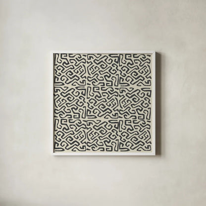 Kuba Play I Neutral by Cheryl Warrick. Shown in a crisp white glass frame for a clean and minimalist style. Available as an archival giclee rolled canvas, fine art paper, or poster print. SKU 63178a.