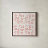 Kuba Play II Blush by Cheryl Warrick. Shown in a sleek black glass frame for a contemporary gallery look. Available as an archival giclee rolled canvas, fine art paper, or poster print. SKU 82380a.