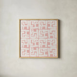 Kuba Play II Blush by Cheryl Warrick. Shown in a natural wood glass frame for a timeless modern aesthetic. Available as an archival giclee rolled canvas, fine art paper, or poster print. SKU 82380a.