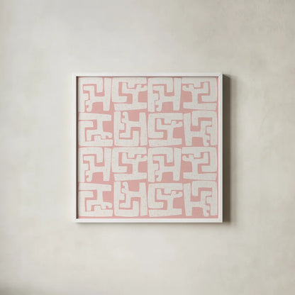 Kuba Play II Blush by Cheryl Warrick. Shown in a crisp white glass frame for a clean and minimalist style. Available as an archival giclee rolled canvas, fine art paper, or poster print. SKU 82380a.