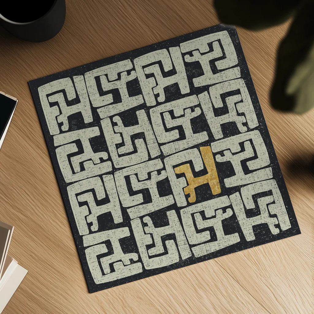 Kuba Play II Gold by Cheryl Warrick. Shown as a detailed flat fine art print, highlighting archival giclee quality. Available as an archival giclee rolled canvas, fine art paper, or poster print. SKU 77618a.