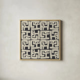 Kuba Play II Neutral by Cheryl Warrick. Shown in a natural wood glass frame for a timeless modern aesthetic. Available as an archival giclee rolled canvas, fine art paper, or poster print. SKU 63179a.
