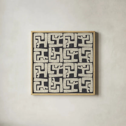 Kuba Play II Neutral by Cheryl Warrick. Shown in a natural wood glass frame for a timeless modern aesthetic. Available as an archival giclee rolled canvas, fine art paper, or poster print. SKU 63179a.