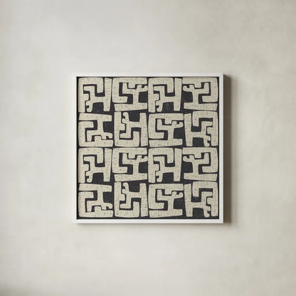 Kuba Play II Neutral by Cheryl Warrick. Shown in a crisp white glass frame for a clean and minimalist style. Available as an archival giclee rolled canvas, fine art paper, or poster print. SKU 63179a.