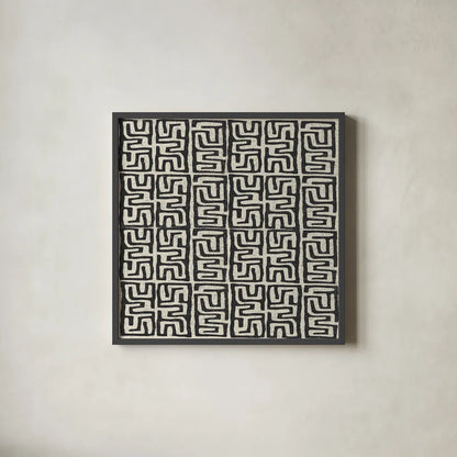 Kuba Play III Neutral by Cheryl Warrick. Shown in a sleek black glass frame for a contemporary gallery look. Available as an archival giclee rolled canvas, fine art paper, or poster print. SKU 63180a.