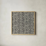 Kuba Play III Neutral by Cheryl Warrick. Shown in a natural wood glass frame for a timeless modern aesthetic. Available as an archival giclee rolled canvas, fine art paper, or poster print. SKU 63180a.