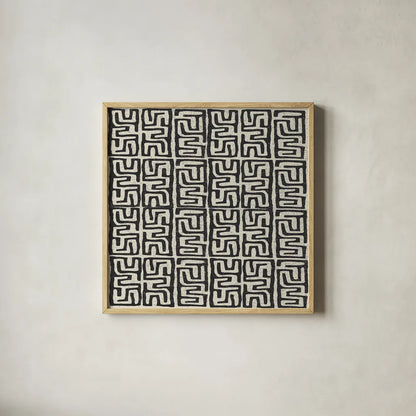 Kuba Play III Neutral by Cheryl Warrick. Shown in a natural wood glass frame for a timeless modern aesthetic. Available as an archival giclee rolled canvas, fine art paper, or poster print. SKU 63180a.