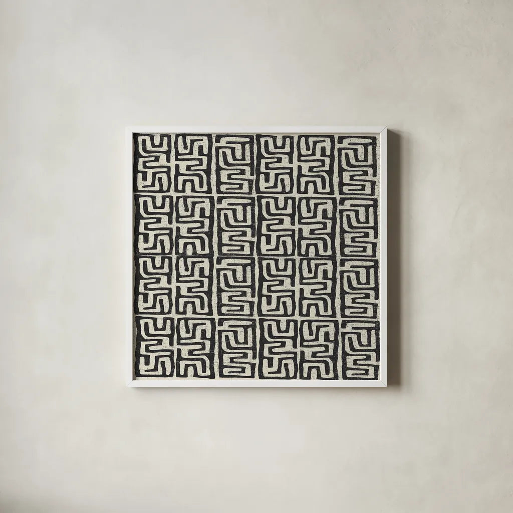 Kuba Play III Neutral by Cheryl Warrick. Shown in a crisp white glass frame for a clean and minimalist style. Available as an archival giclee rolled canvas, fine art paper, or poster print. SKU 63180a.