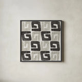 Kubatwist Neutral by Cheryl Warrick. Shown in a sleek black glass frame for a contemporary gallery look. Available as an archival giclee rolled canvas, fine art paper, or poster print. SKU 63177a.