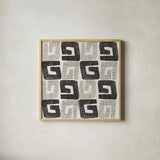Kubatwist Neutral by Cheryl Warrick. Shown in a natural wood glass frame for a timeless modern aesthetic. Available as an archival giclee rolled canvas, fine art paper, or poster print. SKU 63177a.