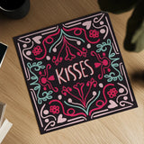 Love Sentiments Kisses by Cheryl Warrick. Shown as a detailed flat fine art print, highlighting archival giclee quality. Available as an archival giclee rolled canvas, fine art paper, or poster print. SKU 104046a.