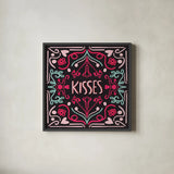 Love Sentiments Kisses by Cheryl Warrick. Shown in a sleek black glass frame for a contemporary gallery look. Available as an archival giclee rolled canvas, fine art paper, or poster print. SKU 104046a.