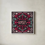 Love Sentiments Kisses by Cheryl Warrick. Shown in a crisp white glass frame for a clean and minimalist style. Available as an archival giclee rolled canvas, fine art paper, or poster print. SKU 104046a.