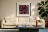 Love Sentiments Kisses by Cheryl Warrick. Displayed in a glass frame with matte in a clean modern living room. Available as an archival giclee rolled canvas, fine art paper, or poster print. SKU 104046a.