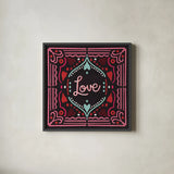 Love Sentiments Love by Cheryl Warrick. Shown in a sleek black glass frame for a contemporary gallery look. Available as an archival giclee rolled canvas, fine art paper, or poster print. SKU 104045a.