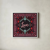 Love Sentiments Love by Cheryl Warrick. Shown in a crisp white glass frame for a clean and minimalist style. Available as an archival giclee rolled canvas, fine art paper, or poster print. SKU 104045a.